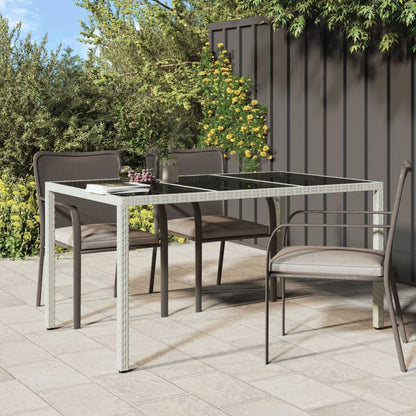 Garden Table 150x90x75cm White Polyrattan Tempered Glass