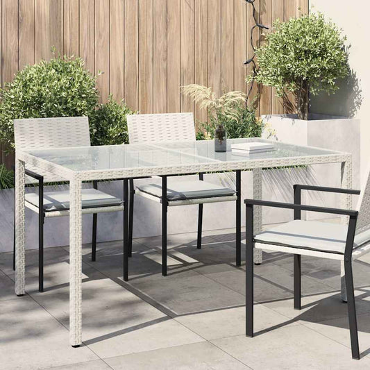 Garden Table 150x90x75cm White Polyrattan Tempered Glass