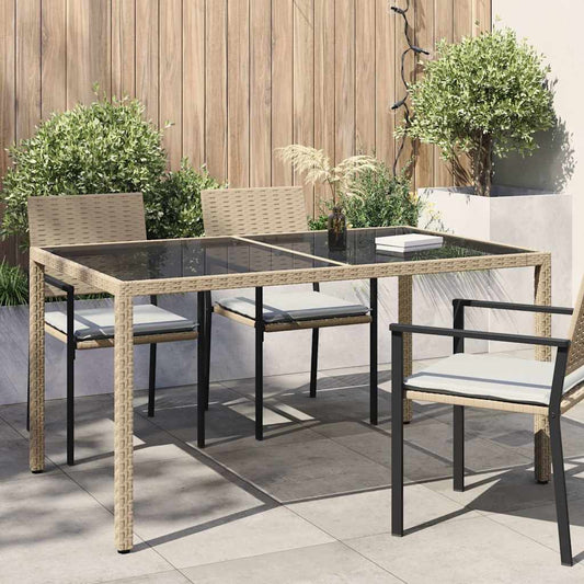 Tavolo Giardino 150x90x75cm Vetro Temperato Polyrattan Beige