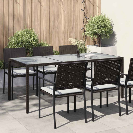 Tavolo Giardino Marrone 190x90x75cm Vetro Temperato Polyrattan