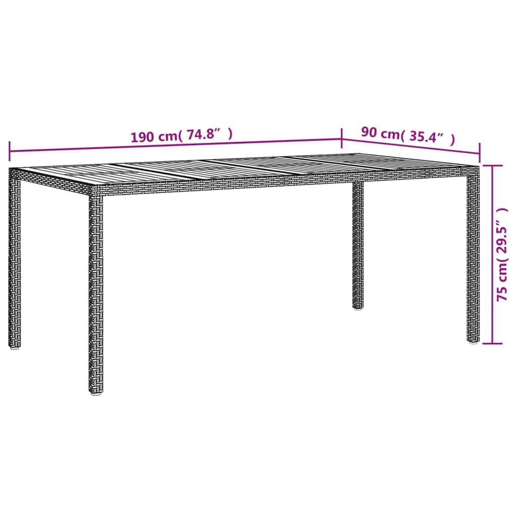Tavolo da Giardino 190x90x75 cm Polyrattan Legno di Acacia Nero - homemem39