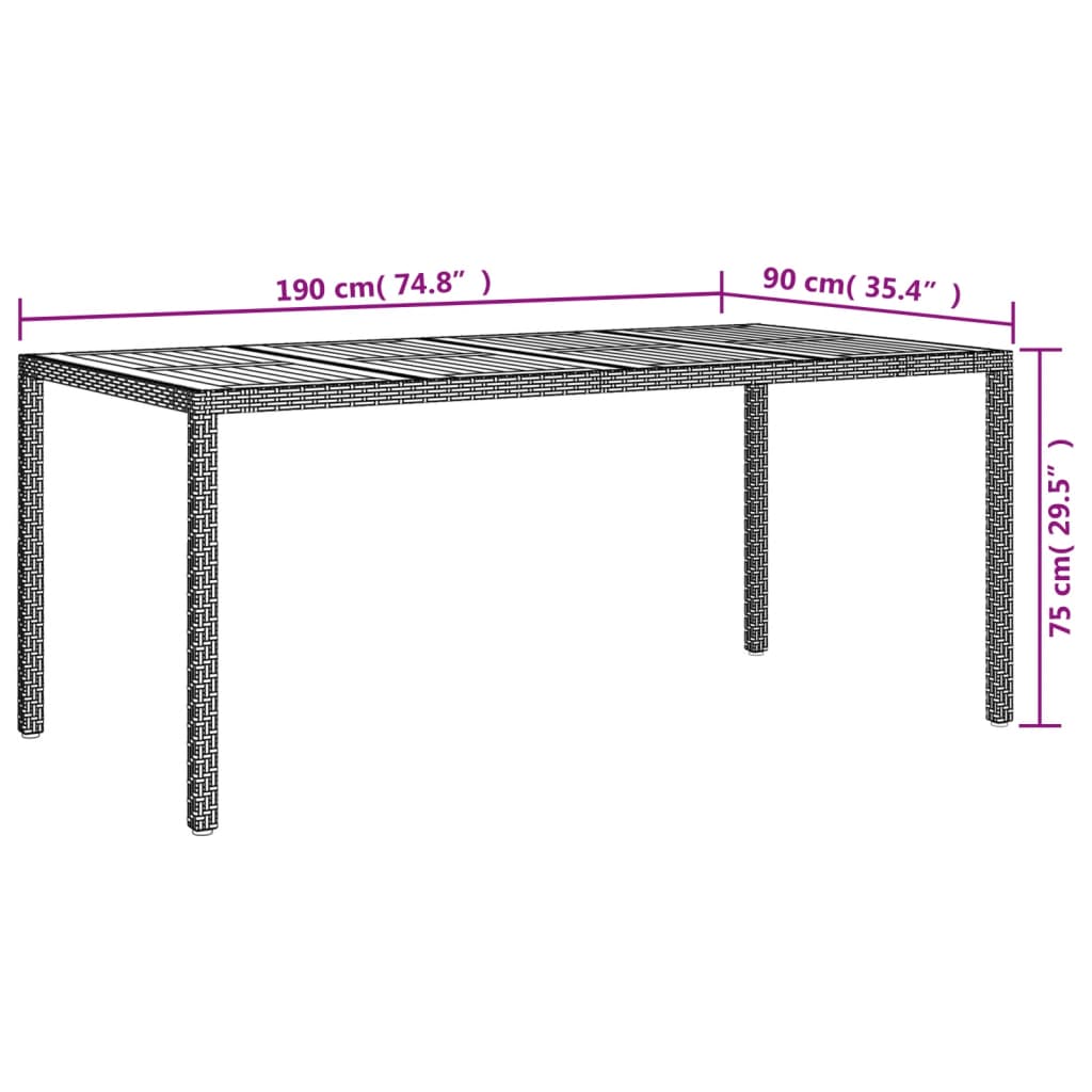 Tavolo Giardino 190x90x75 cm Polyrattan Legno di Acacia Grigio - homemem39