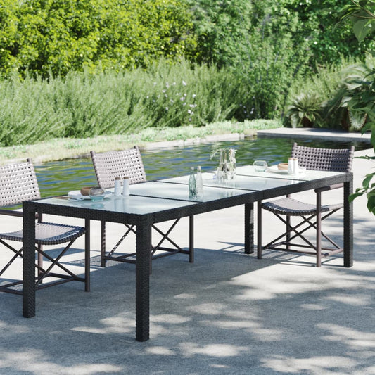 Tavolo Giardino Nero 250x100x75cm Vetro Temperato e Polyrattan