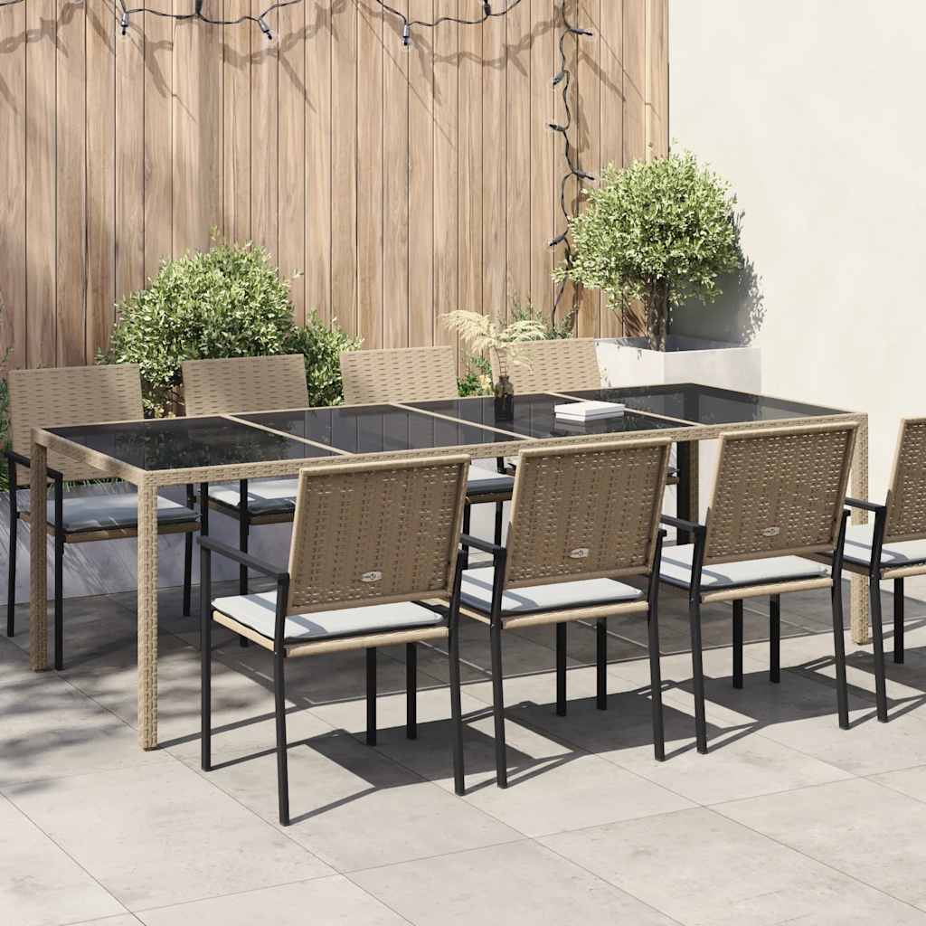 Tavolo Giardino Beige 250x100x75cm Vetro Temperato e Polyrattan - homemem39