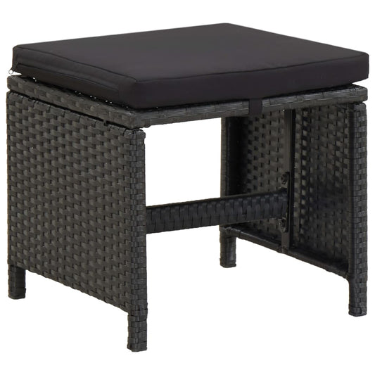Sgabelli da Giardino 2 pz con Cuscini in Polyrattan Nero