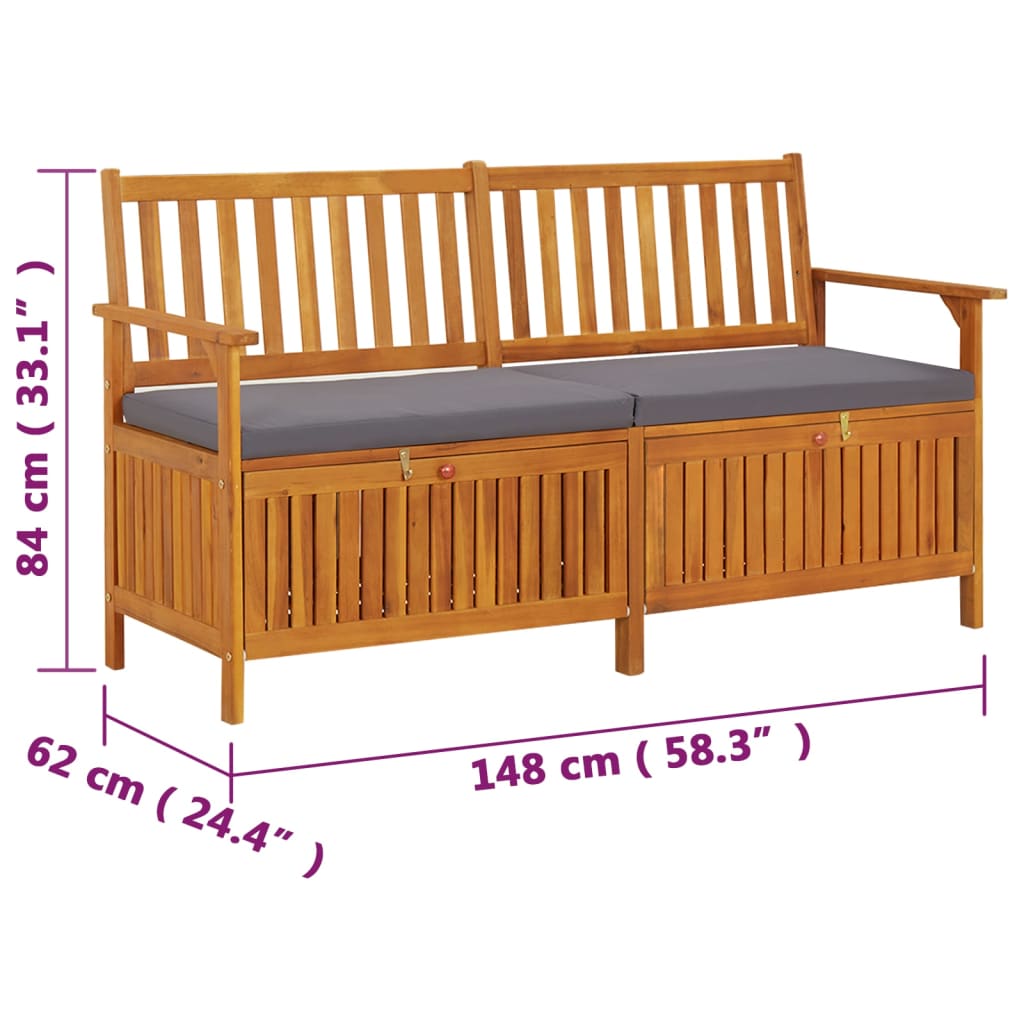 Cassapanca con Cuscino 148 cm in Legno Massello di Acacia - homemem39