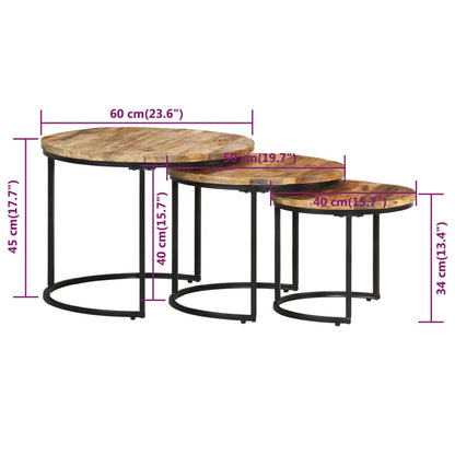 Tavolini Impilabili 3 pz in Legno di Mango Grezzo | homemem39