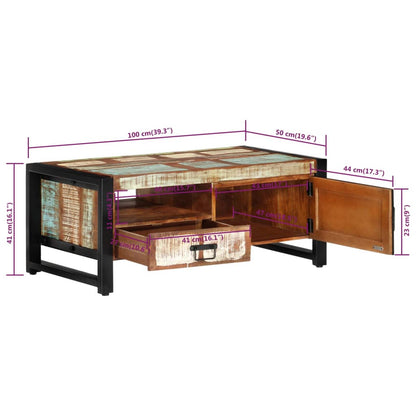 Tavolino da Salotto 100x50x41 cm in Legno Massello di Recupero | homemem39