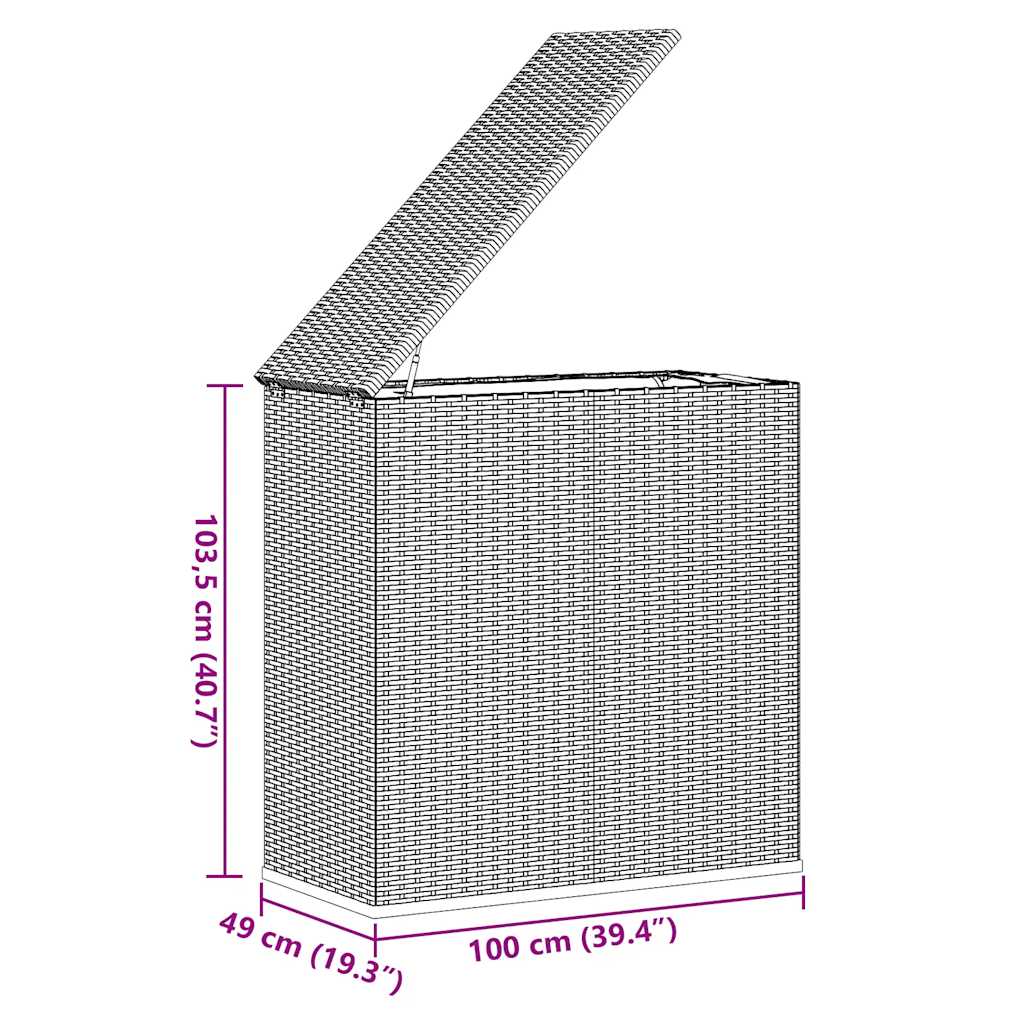 Contenitore da Giardino in Rattan PE 100x49x103,5 cm Grigio