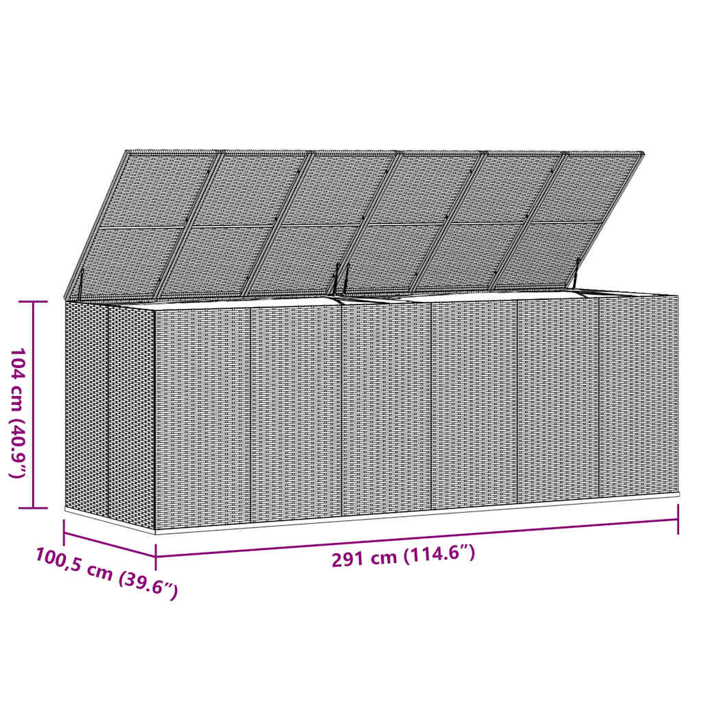 Contenitore da Giardino in Rattan PE 291x100,5x104 cm Nero