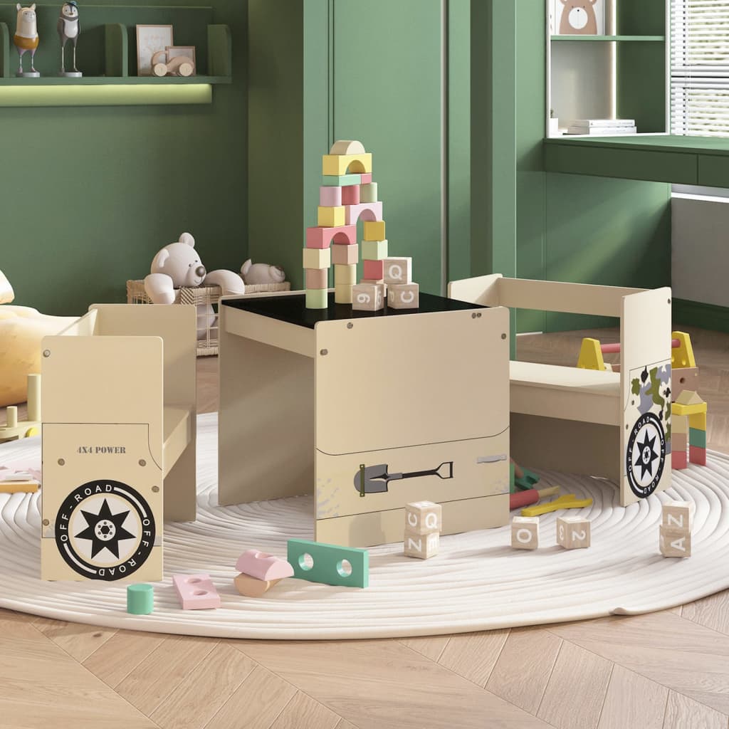 Set Tavolo e Sedia per Bambini 3 pz Auto Fuoristrada in MDF - homemem39