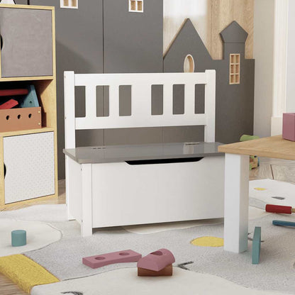 Cassapanca per Bambini Bianca e Grigia 60x30x55 cm in MDF | homemem39