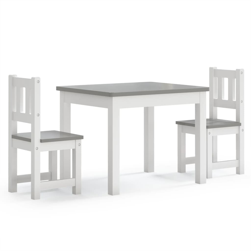 Set Tavolo e Sedie per Bambini 3 Pezzi Bianco e Grigio in MDF | homemem39