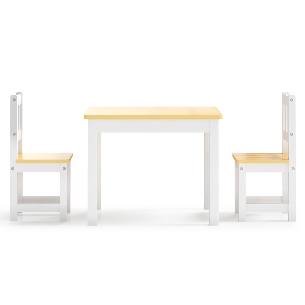 White and Beige 3-Piece Children's Table and Chair Set in MDF