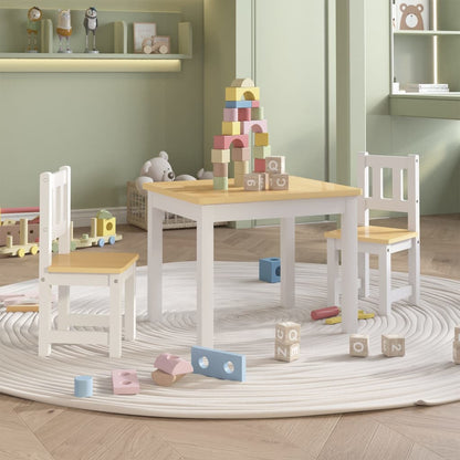 White and Beige 3-Piece Children's Table and Chair Set in MDF