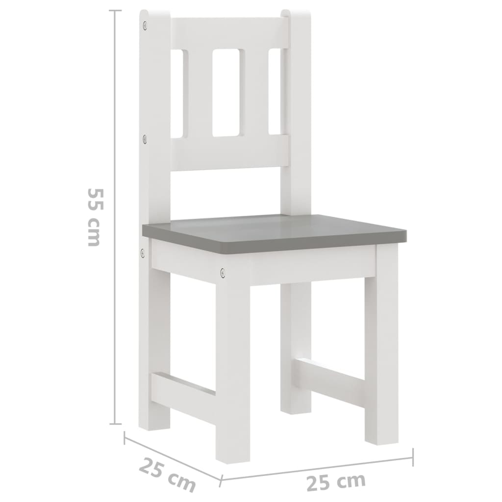 Set Tavolo e Sedie per Bambini 4 Pezzi Bianco e Grigio in MDF | homemem39