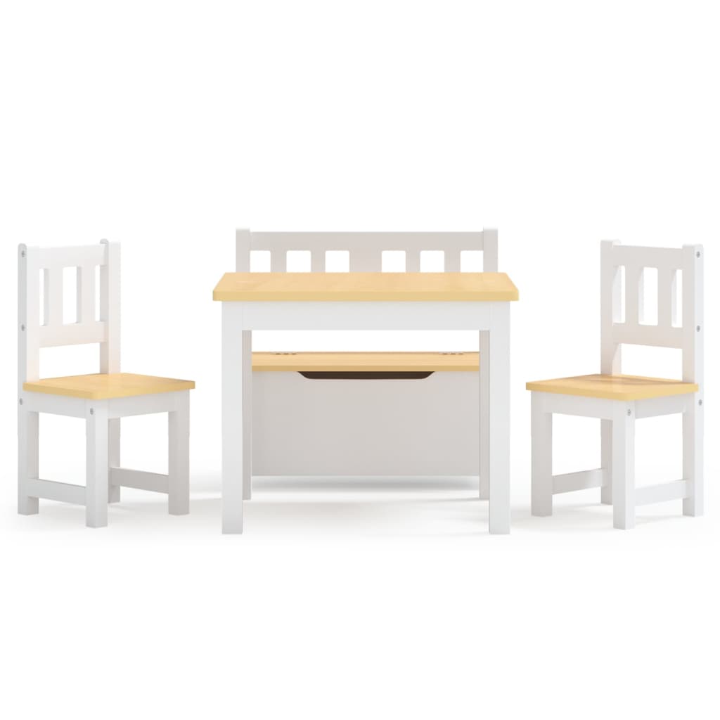 Set Tavolo e Sedie per Bambini 4 Pezzi Bianco e Beige in MDF | homemem39