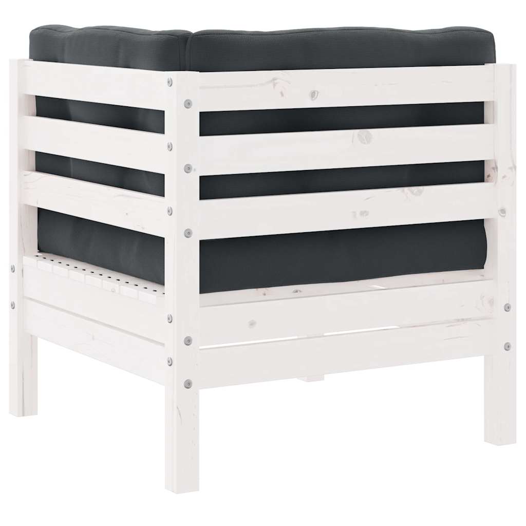 Divano Angolare Giardino con Cuscini Bianco in Massello di Pino