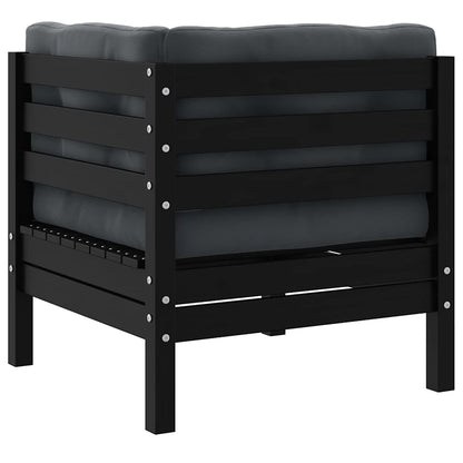 Divano Angolare Giardino con Cuscini Nero in Massello di Pino - homemem39