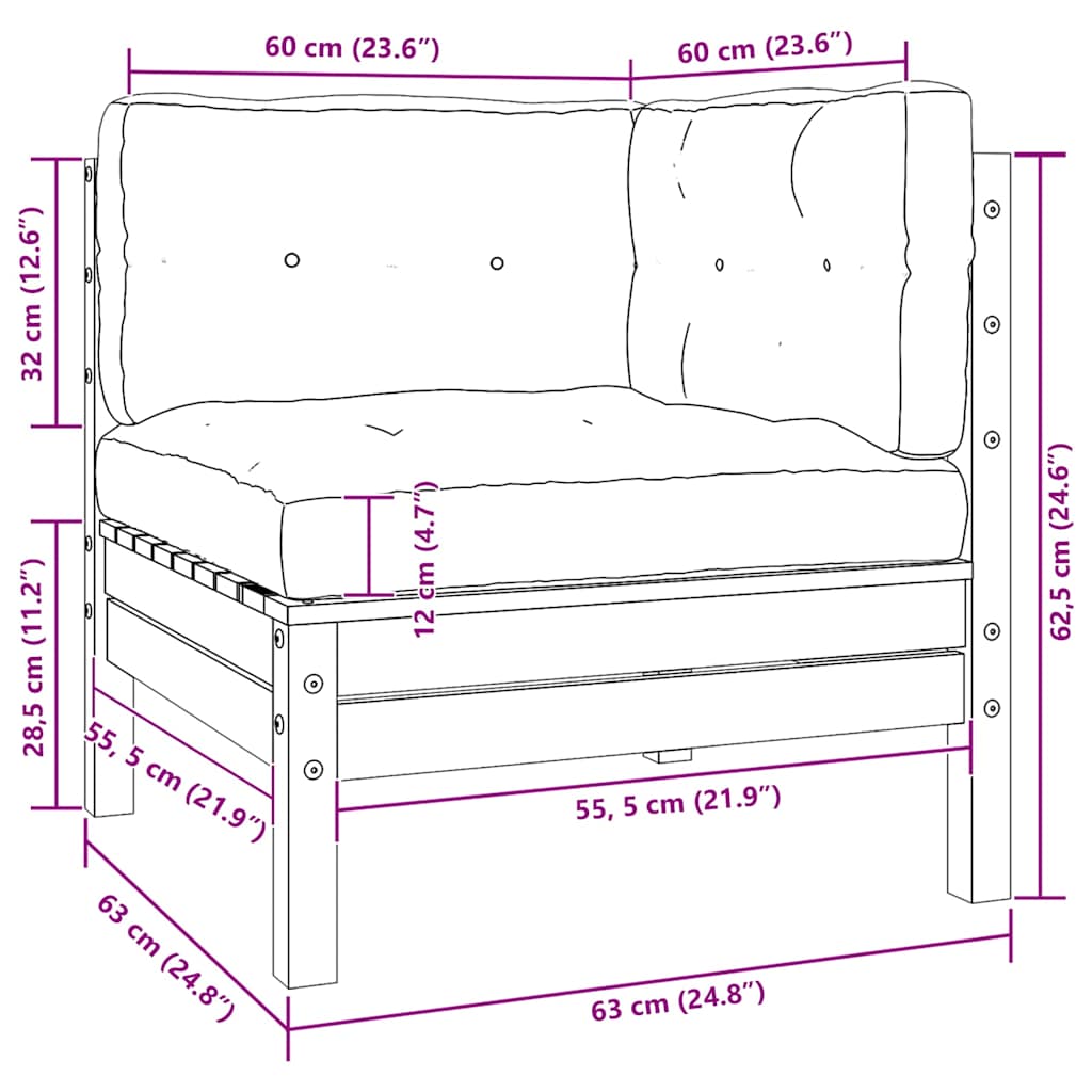 Divano da Giardino a 2 Posti con Cuscini Grigi Massello di Pino