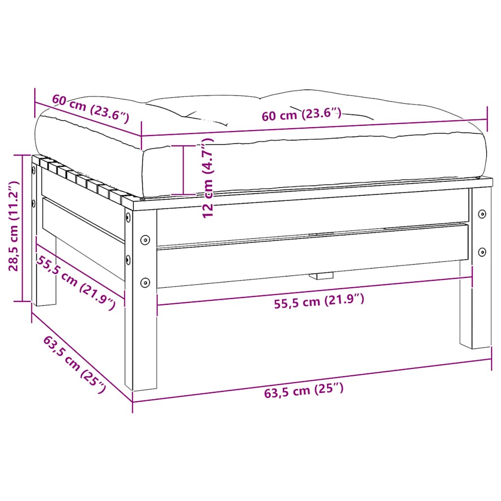 Divano da Giardino a 2 Posti con Cuscini Grigi Massello di Pino