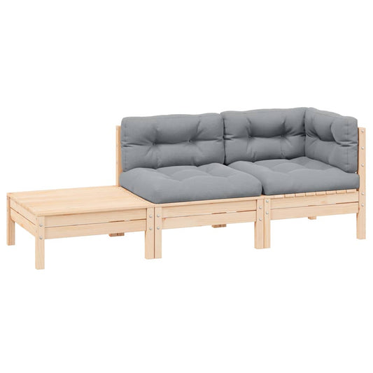 Set Divani da Giardino 3 pz con Cuscini Grigi Massello di Pino | homemem39