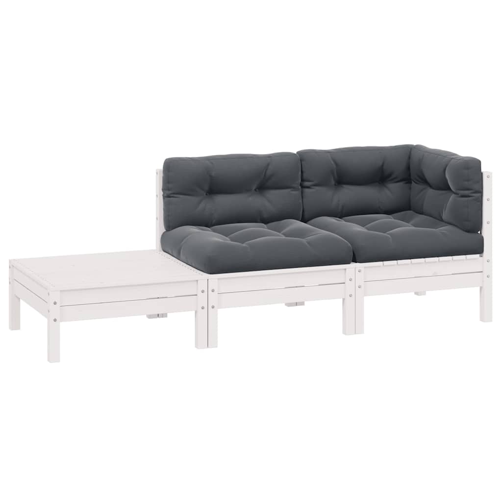 Set Divani da Giardino 3 pz con Cuscini Massello Pino Bianco | homemem39