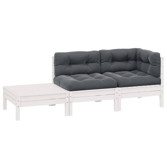 Set Divani da Giardino 3 pz con Cuscini Massello Pino Bianco | homemem39