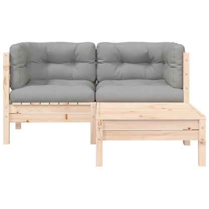 Set Divani da Giardino 3 pz con Cuscini Grigi Massello di Pino | homemem39