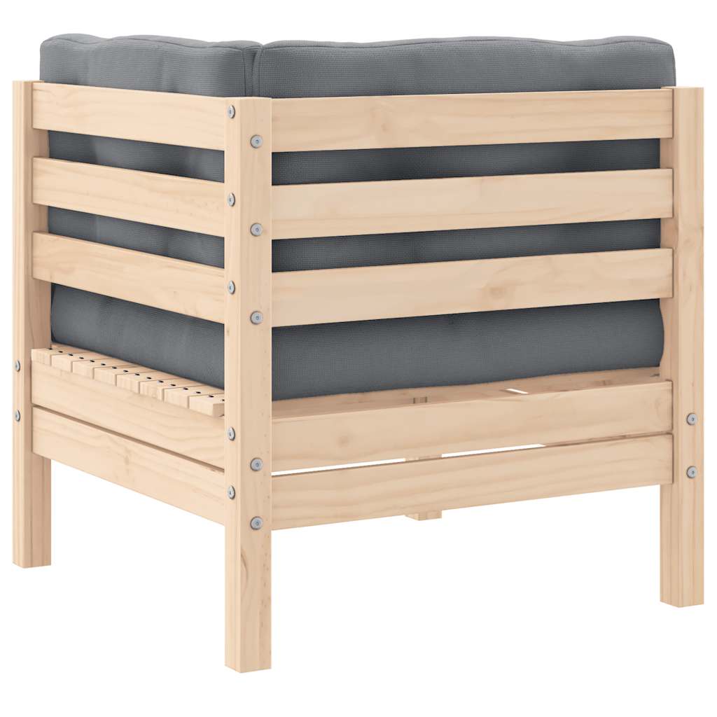 Set Divani da Giardino 3 pz con Cuscini Grigi Massello di Pino