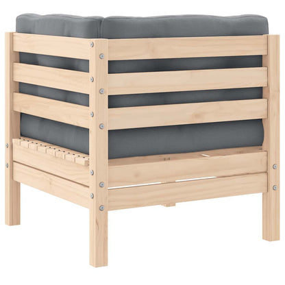 Set Divani da Giardino 3 pz con Cuscini Grigi Massello di Pino