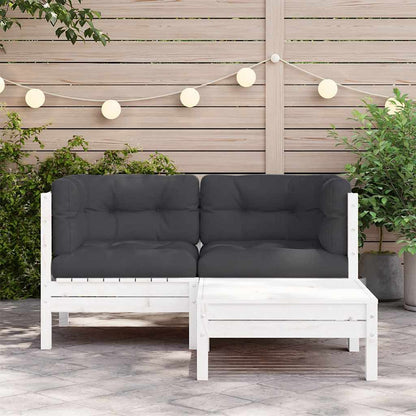 Set Divani da Giardino 3 pz con Cuscini Bianco in Massello Pino | homemem39