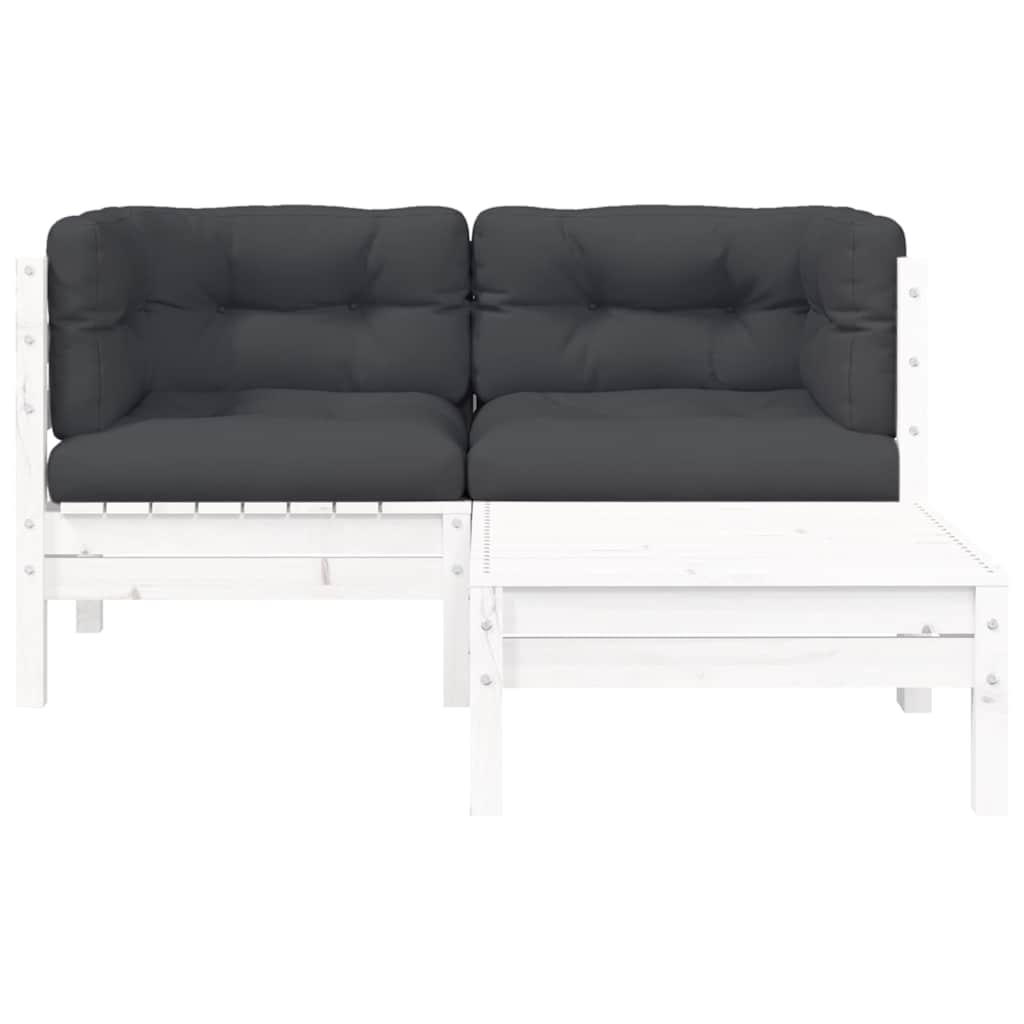 Set Divani da Giardino 3 pz con Cuscini Bianco in Massello Pino | homemem39