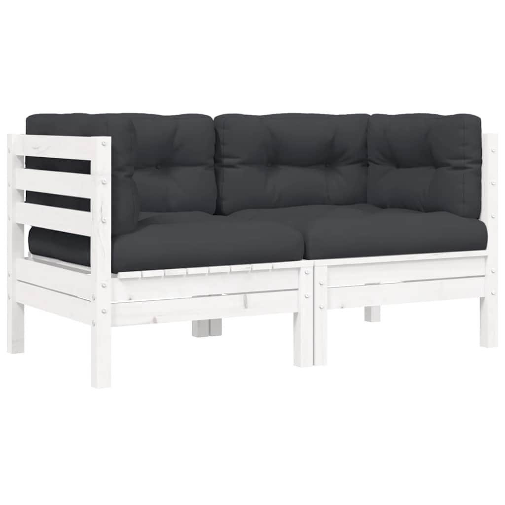 Set Divani da Giardino 3 pz con Cuscini Bianco in Massello Pino | homemem39