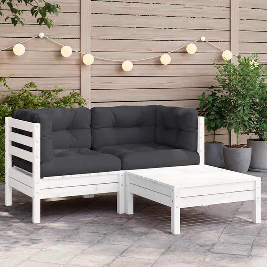 Set Divani da Giardino 3 pz con Cuscini Bianco in Massello Pino | homemem39
