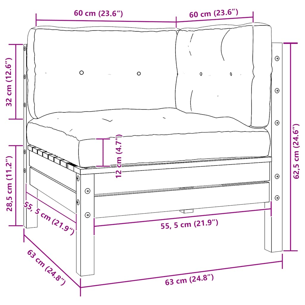 Set Divani da Giardino 3 pz Grigio Cuscini Massello di Pino - homemem39