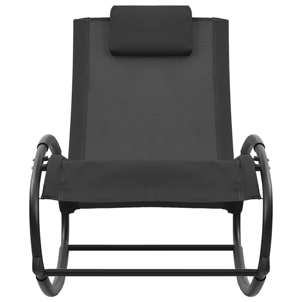 Lettino Prendisole con Cuscino in Acciaio e Textilene Nero