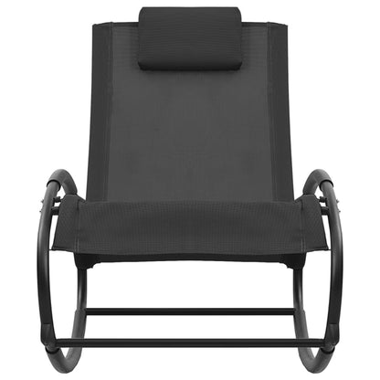 Lettino Prendisole con Cuscino in Acciaio e Textilene Nero