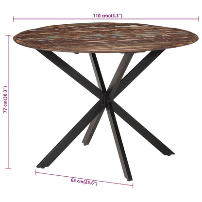 Tavolo da Pranzo Ø110x78cm Legno Massello di Recupero e Acciaio | homemem39