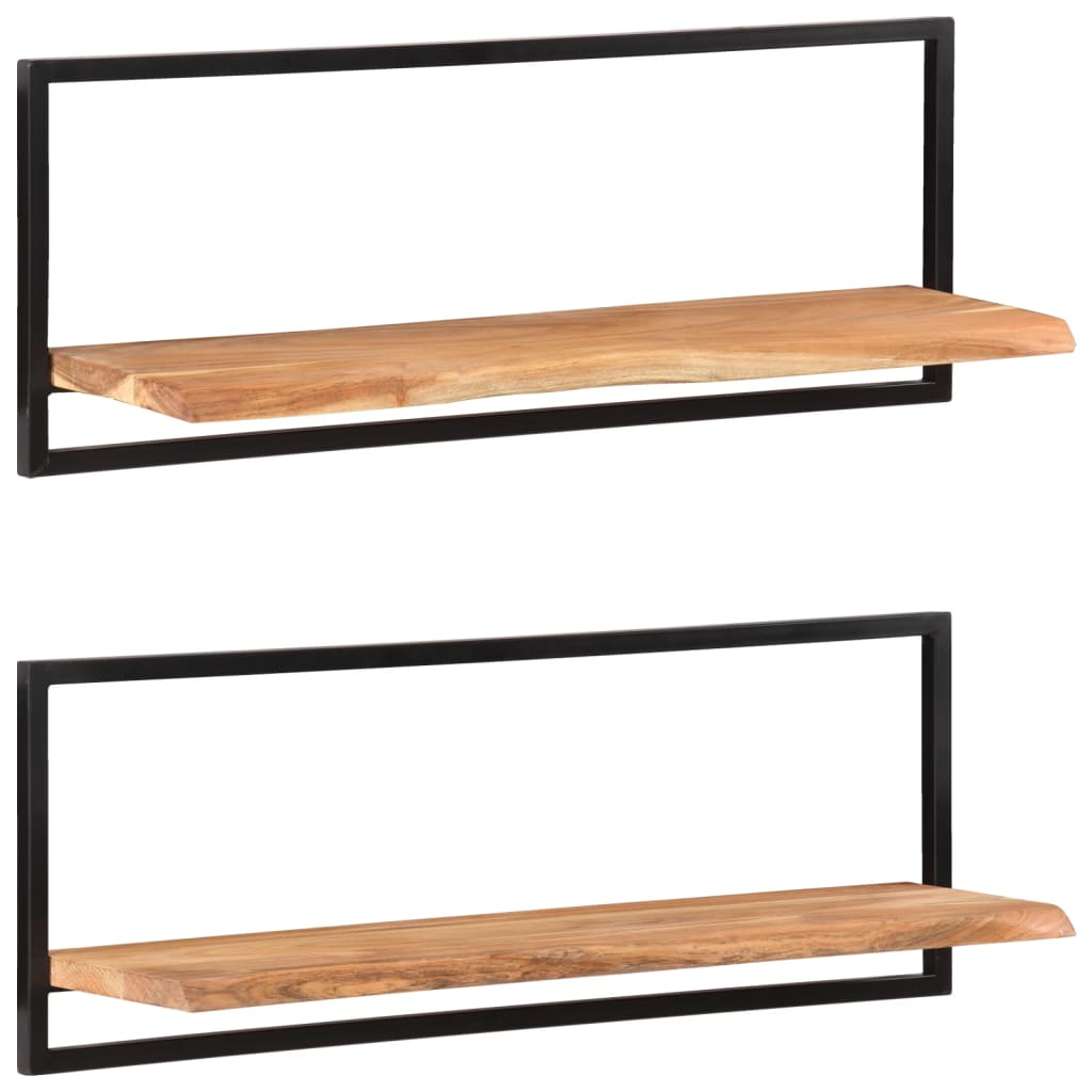 Mensole Parete 2pz 100x24x35 cm Legno Massello Acacia e Acciaio | homemem39