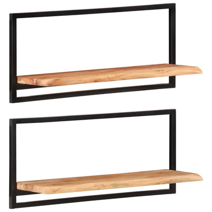 Mensole Parete 2pz 80x25x35 cm Legno Massello Acacia e Acciaio | homemem39