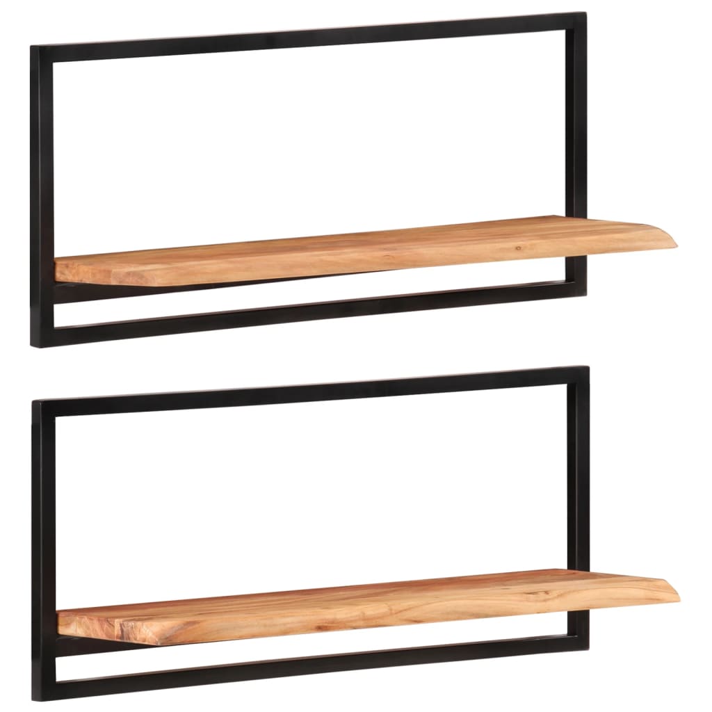 Mensole Parete 2pz 80x25x35 cm Legno Massello Acacia e Acciaio | homemem39