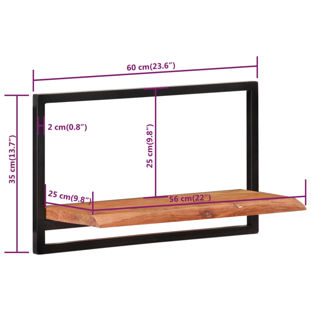 Mensole Parete 2pz 60x25x35 cm Legno Massello Acacia e Acciaio | homemem39