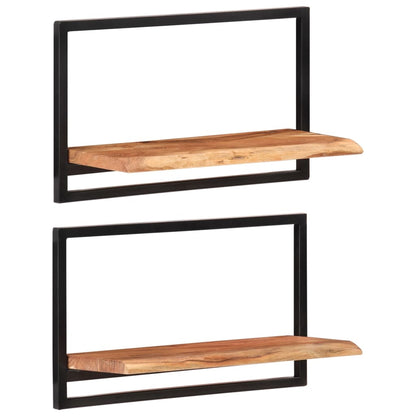 Mensole Parete 2pz 60x25x35 cm Legno Massello Acacia e Acciaio | homemem39