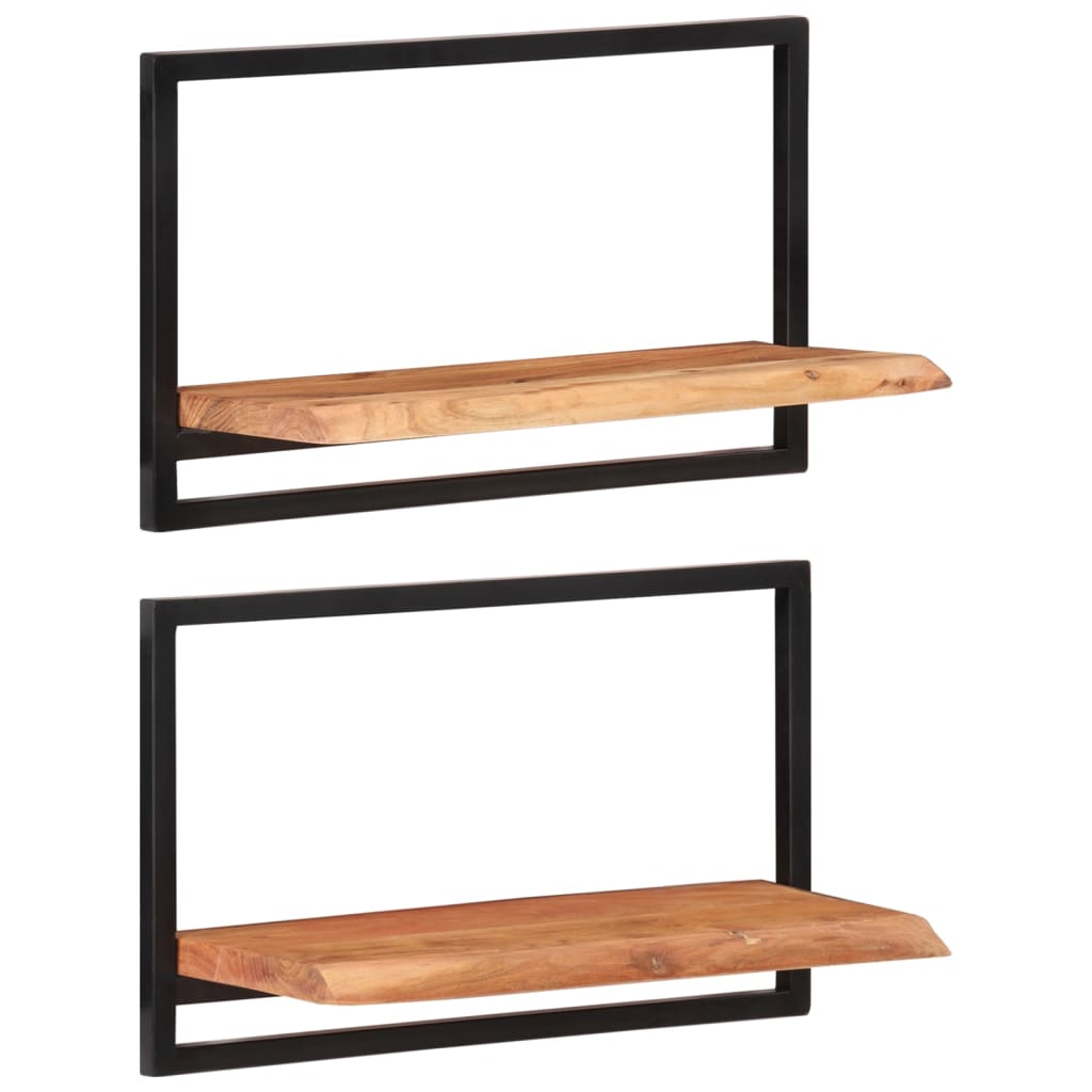 Mensole Parete 2pz 60x25x35 cm Legno Massello Acacia e Acciaio | homemem39