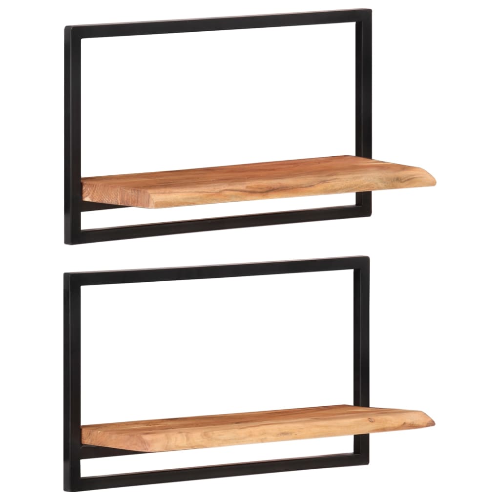 Mensole Parete 2pz 60x25x35 cm Legno Massello Acacia e Acciaio | homemem39