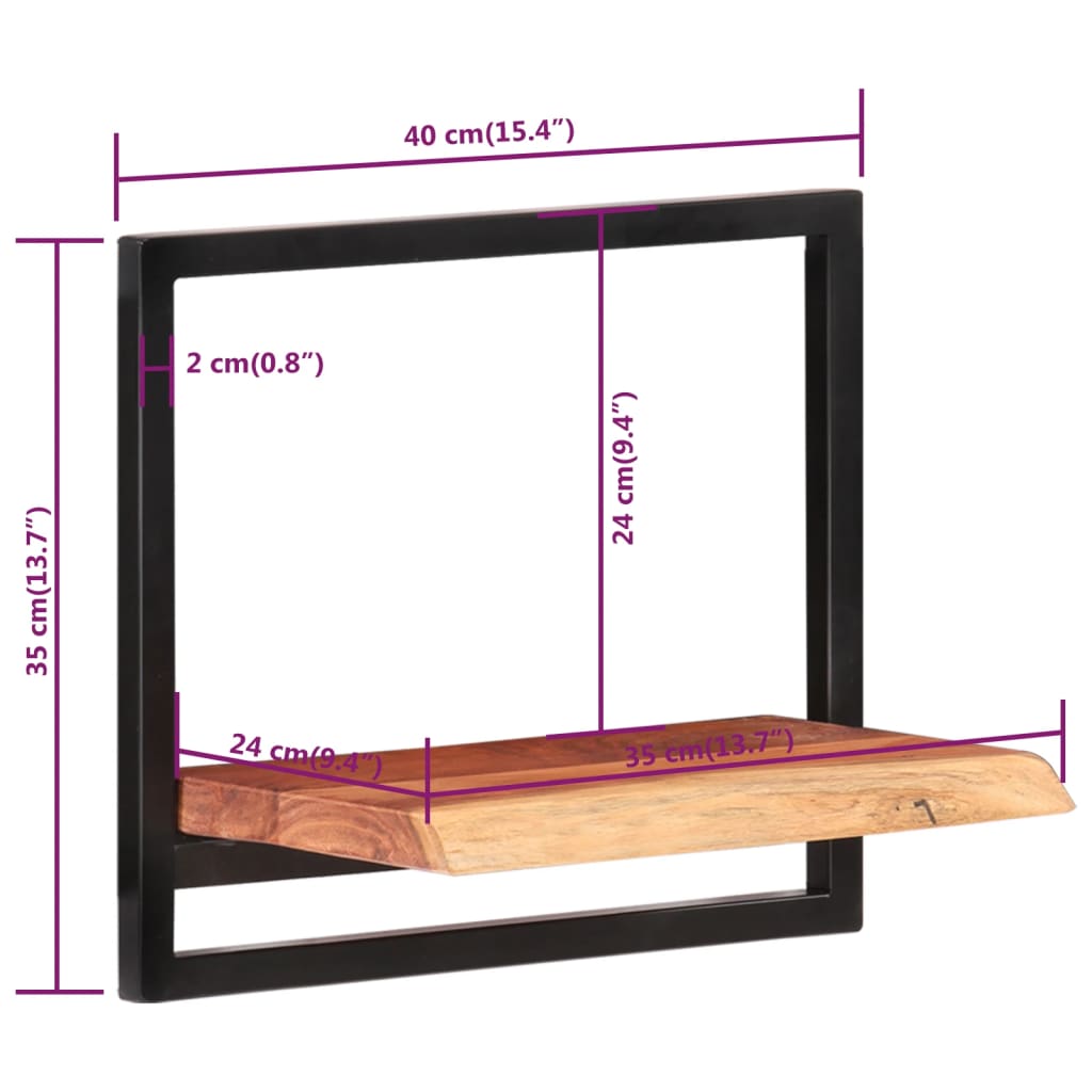 Mensole Parete 2 pz 40x24x35 cm Legno Massello Acacia e Acciaio | homemem39