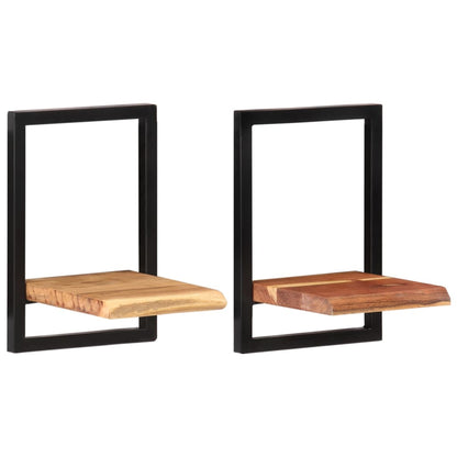 Mensole Parete 2 pz 25x25x35 cm Legno Massello Acacia e Acciaio
