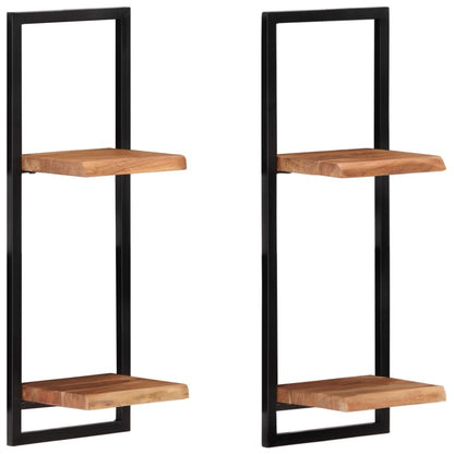Mensole Parete 2 pz 25x25x75 cm Legno Massello Acacia e Acciaio | homemem39