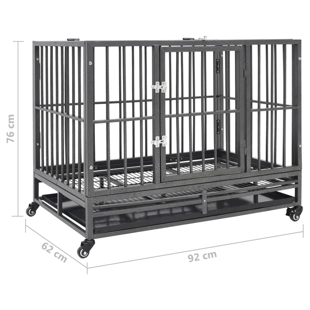 Gabbia per Cani con Ruote in Acciaio 92x62x76 cm - homemem39